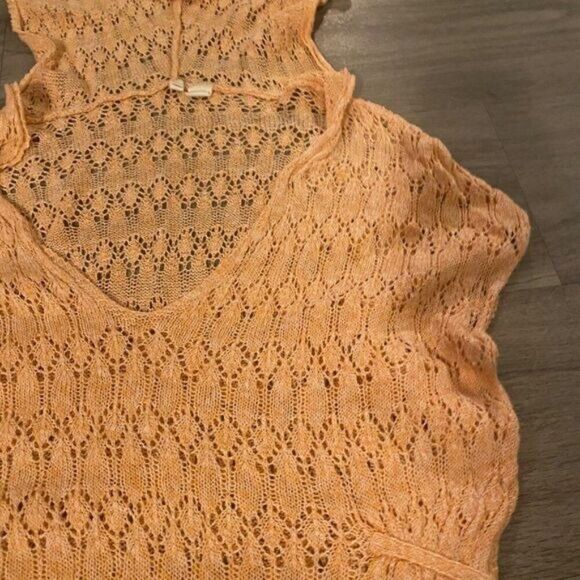 Moth Anthropologie peach linen blend crochet sleeveless hooded pullover top sz M - Picture 4 of 8